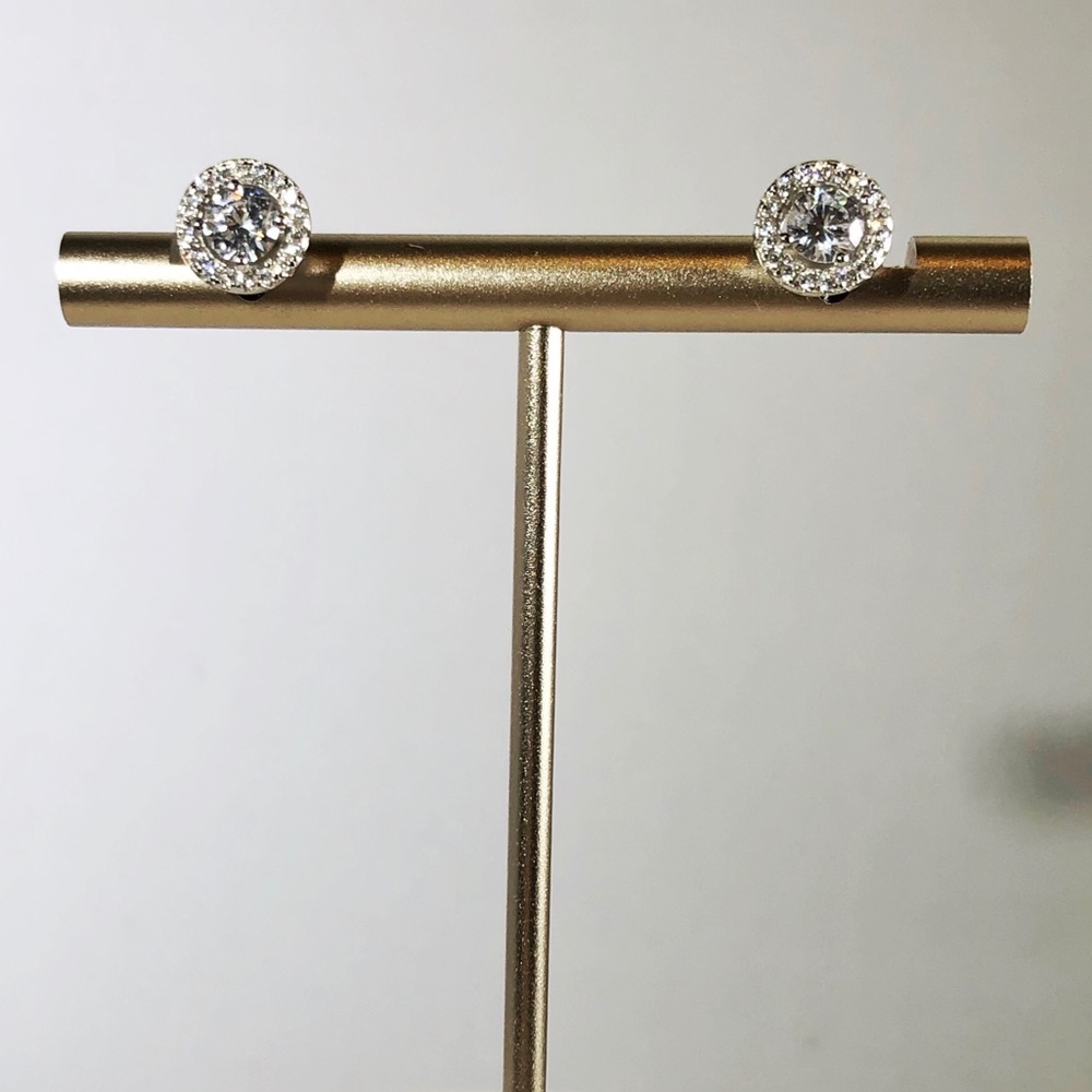 925 Sterling Silver Halo Stud Earrings - Picture 4 of 6